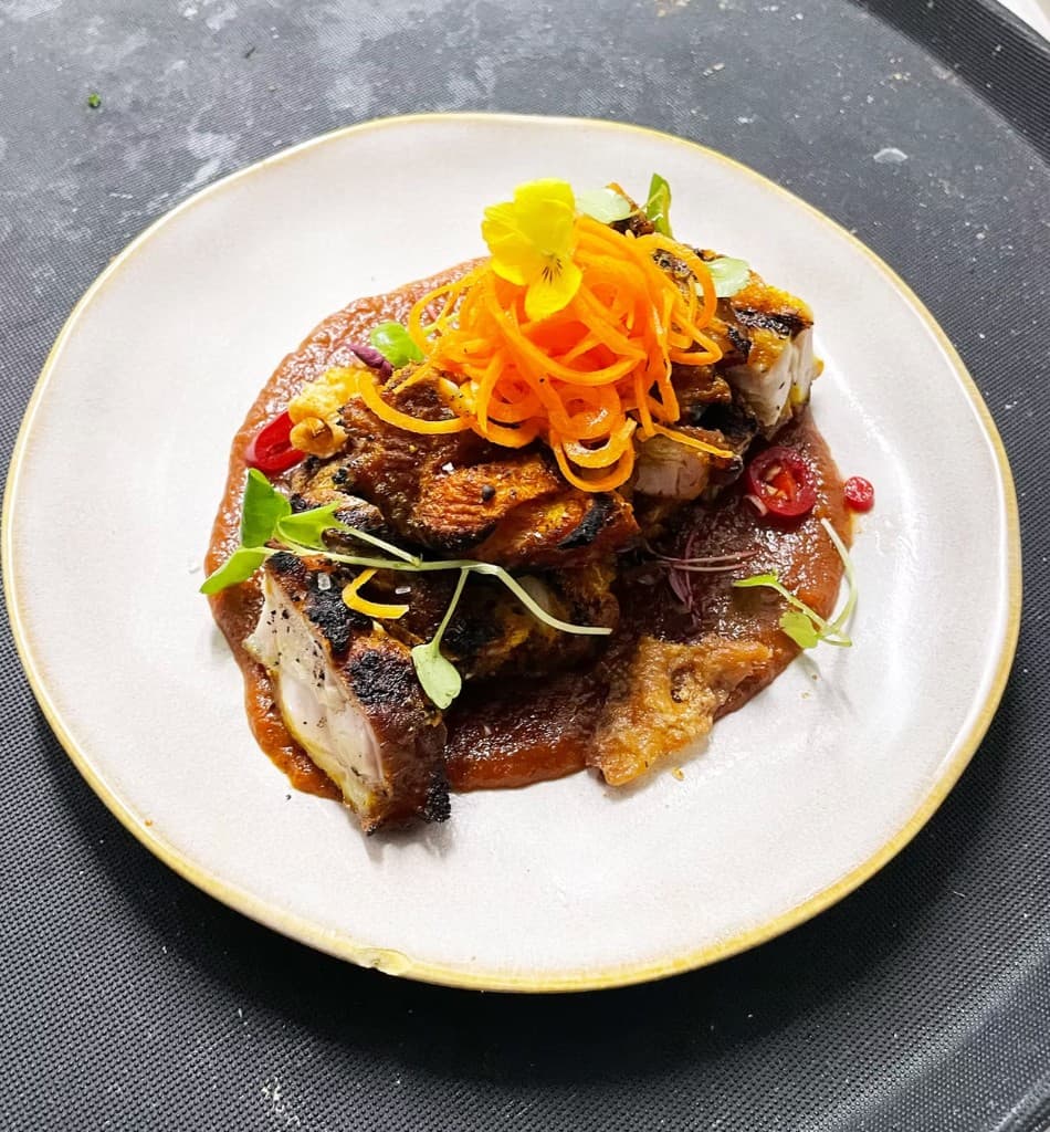 Grilled spiced meat with sambal