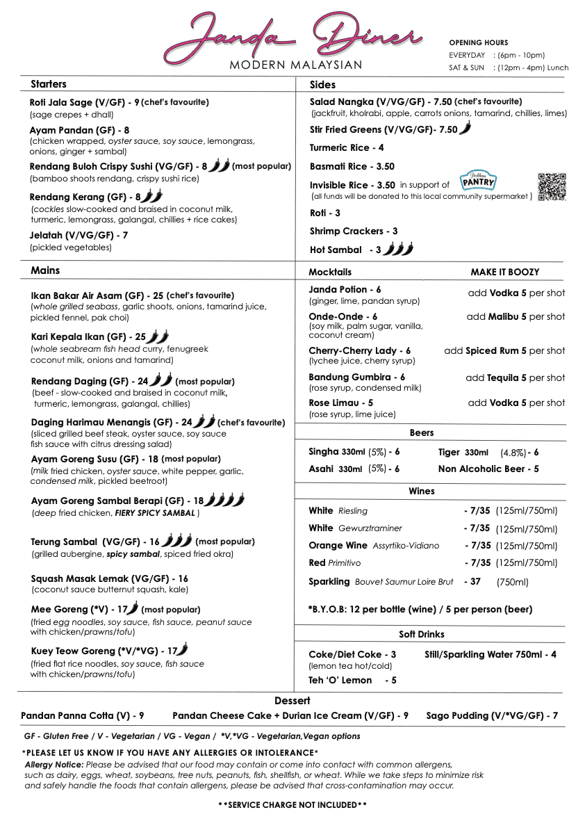 Janda Diner Food and Drinks Menu