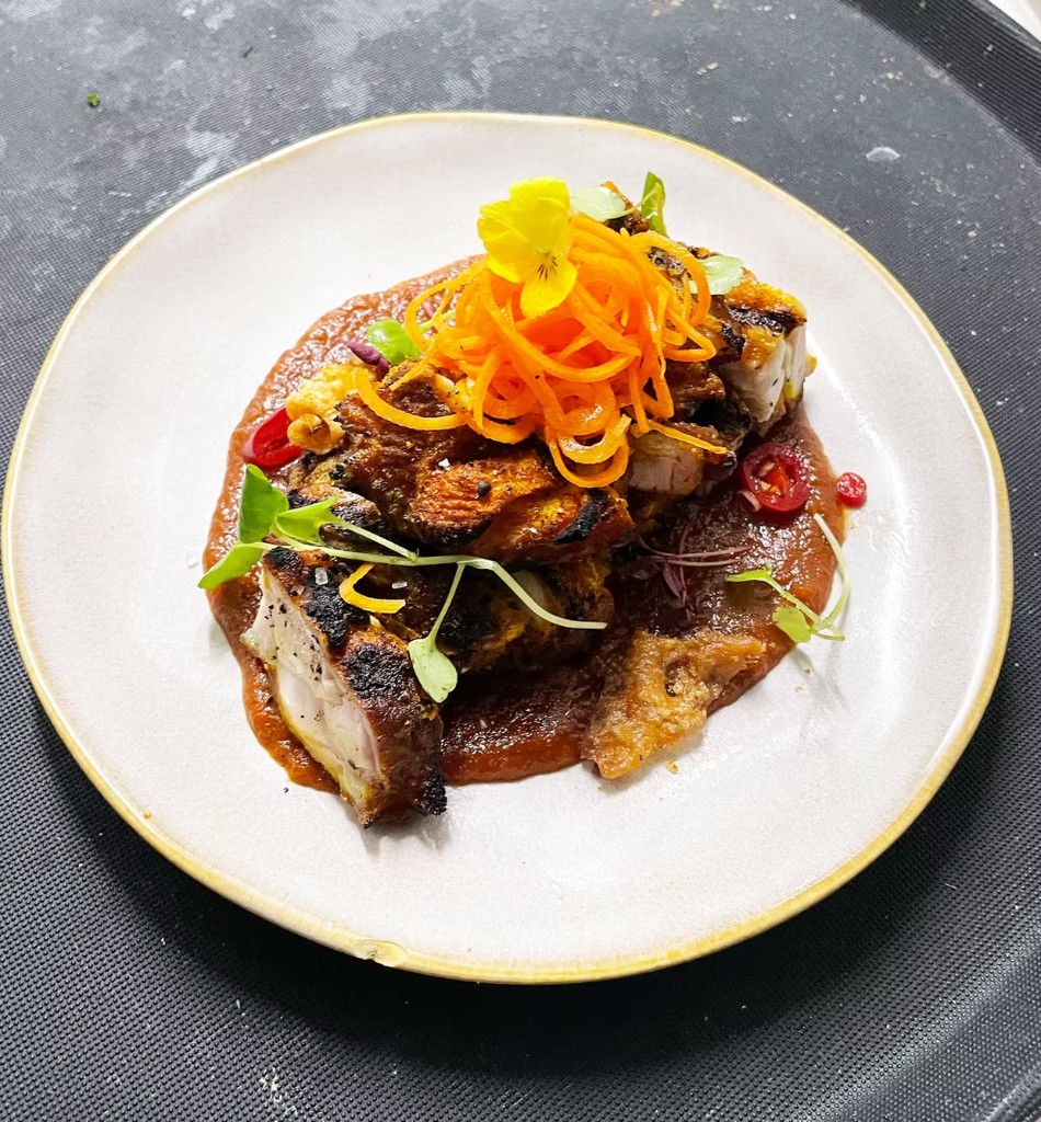 Grilled spiced meat with sambal